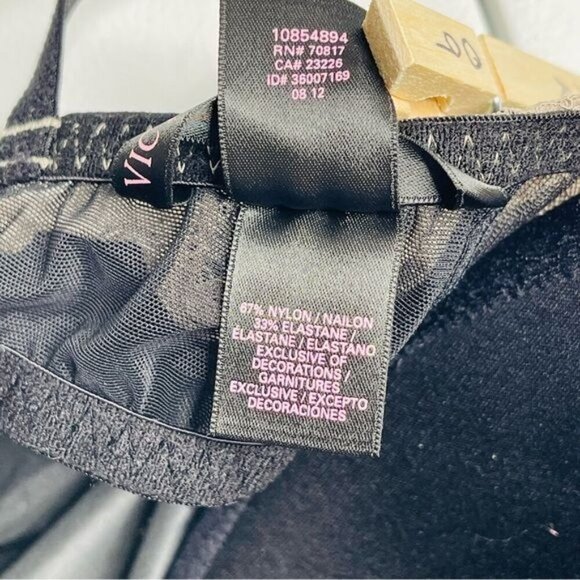 Victoria's Secret women's bra nightie size 34D satin lace trim black padded - Picture 4 of 8